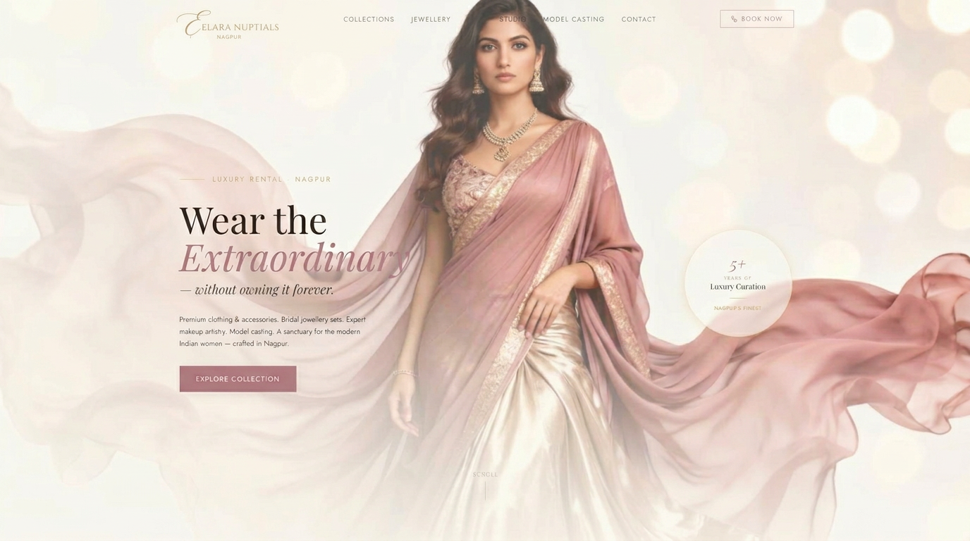 Custom luxury fashion rental website design with elegant product showcase and booking interface